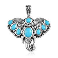 Artisan Crafted Premium Sleeping Beauty Turquoise Elephant Head Pendant in Sterling Silver 4.10 ctw