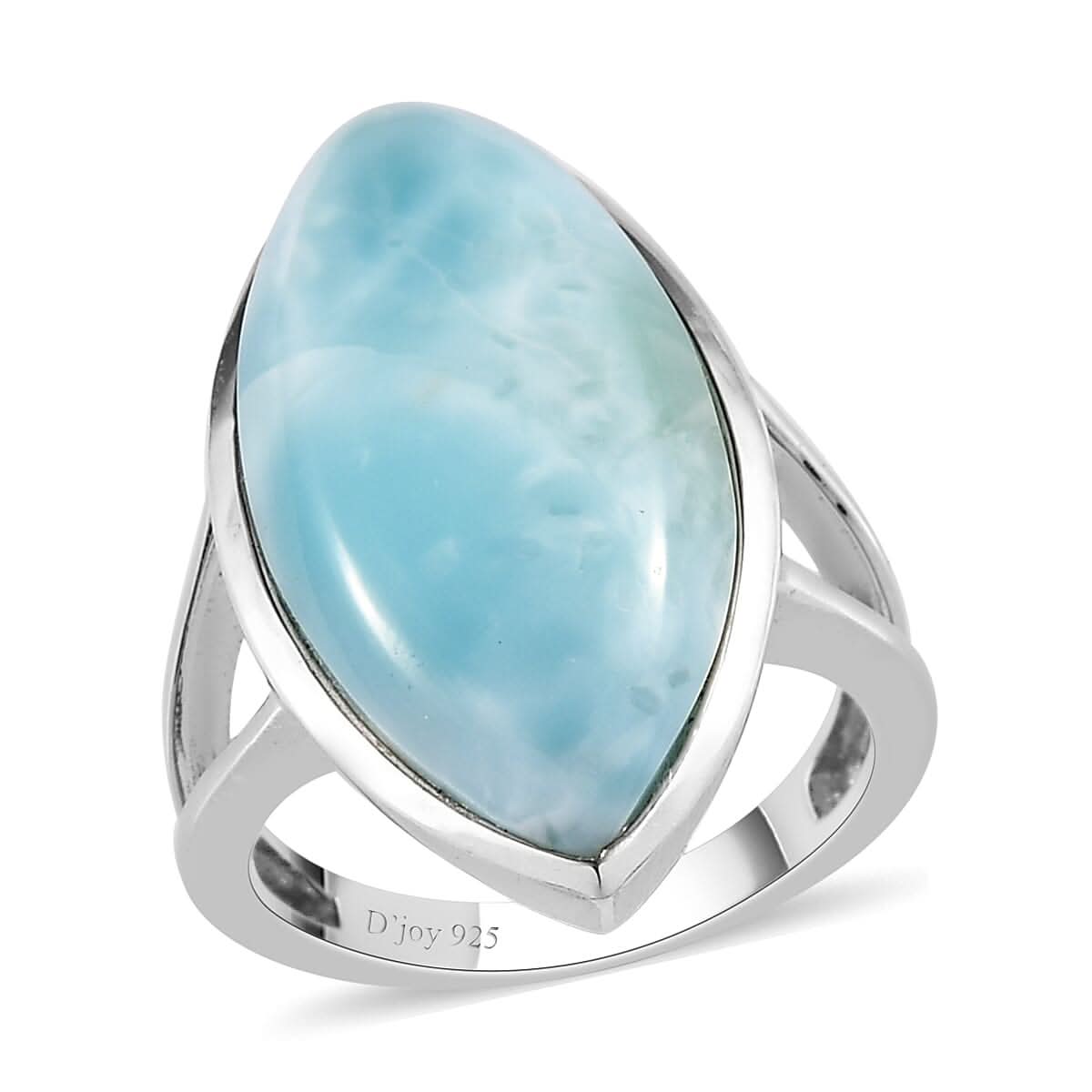 Larimar Elongated Ring in Platinum Over Sterling Silver 14.60 ctw