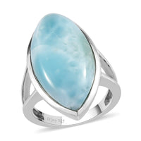Larimar Elongated Ring in Platinum Over Sterling Silver 14.60 ctw