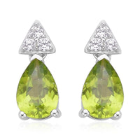 Peridot and White Zircon Drop Earrings in Rhodium Over Sterling Silver 3.10 ctw