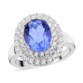 Color Change Fluorite and Natural White Zircon Double Halo Ring in Rhodium Over Sterling Silver 4.40 ctw - Sticky add to cart bar