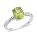 Peridot, White Zircon Ring in Rhodium Over Sterling Silver (Size 10.0) 2.35 ctw - Sticky add to cart bar
