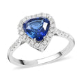 Certified & Appraised Iliana 18K White Gold AAA Royal Ceylon Sapphire, Diamond (G-H, SI) (0.33 cts) Heart Halo Ring (Size 7.0) (3.20 g) 2.55 ctw - Sticky add to cart bar