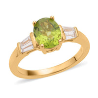 Premium Peridot, Natural White Zircon Ring in Vermeil YG Over Sterling Silver (Size 10.0) 2.50 ctw