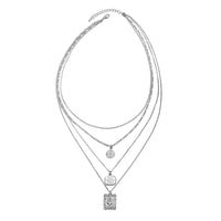 Multi Shape Coin Charm Layered Link Chain Necklace 18.5-20.5 Inches in Silvertone