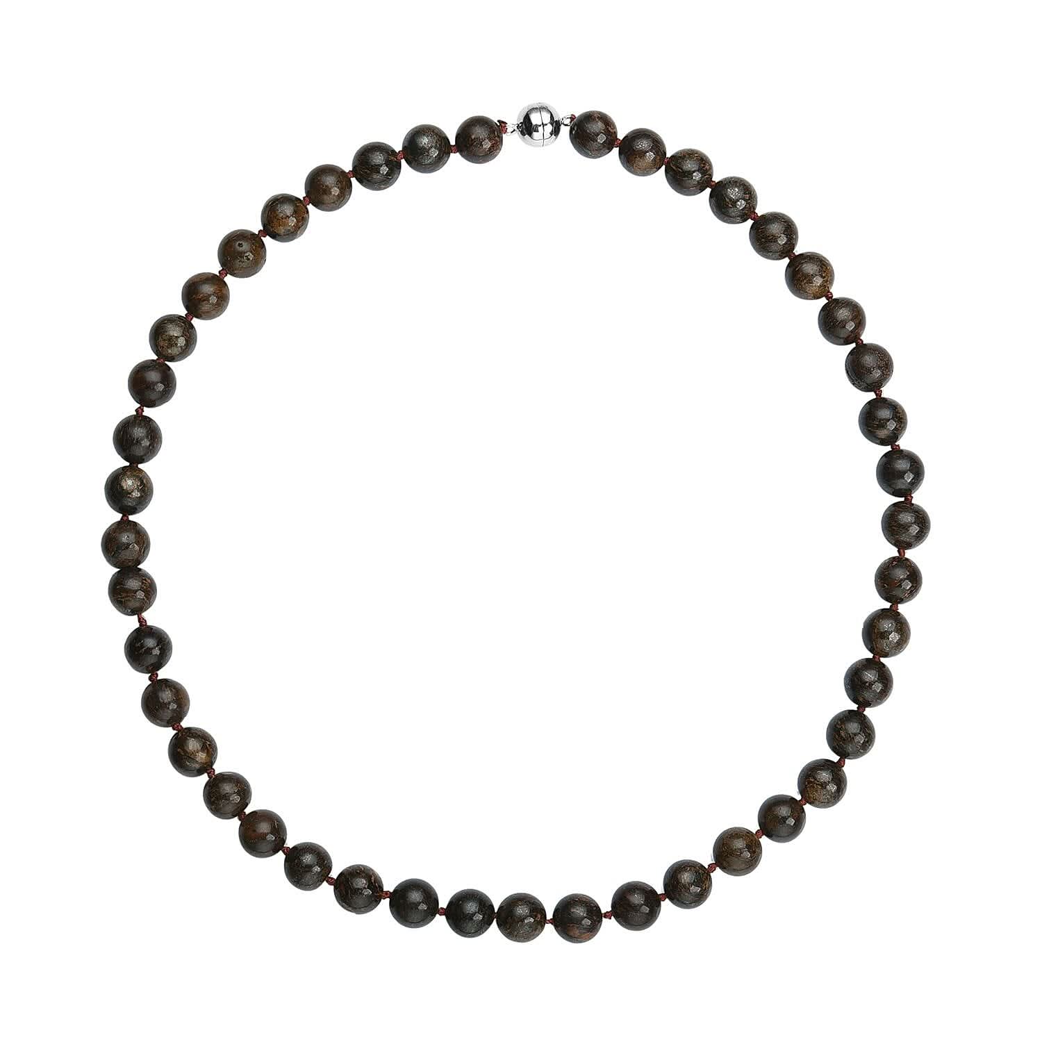 Bronzite Beaded Necklace 20 Inches in Rhodium Over Sterling Silver 439.00 ctw