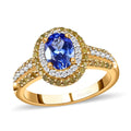 TLV AAA Tanzanite, Yellow Diamond (IR), White Diamond (0.60 cts) Cocktail Ring in Vermeil YG Over Sterling Silver (Size 7.0) 1.60 ctw - Sticky add to cart bar