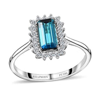 Certified RHAPSODY 950 Platinum AAAA Monte Belo Indicolite and E-F VS Diamond Halo Ring 4.50 Grams 1.50 ctw