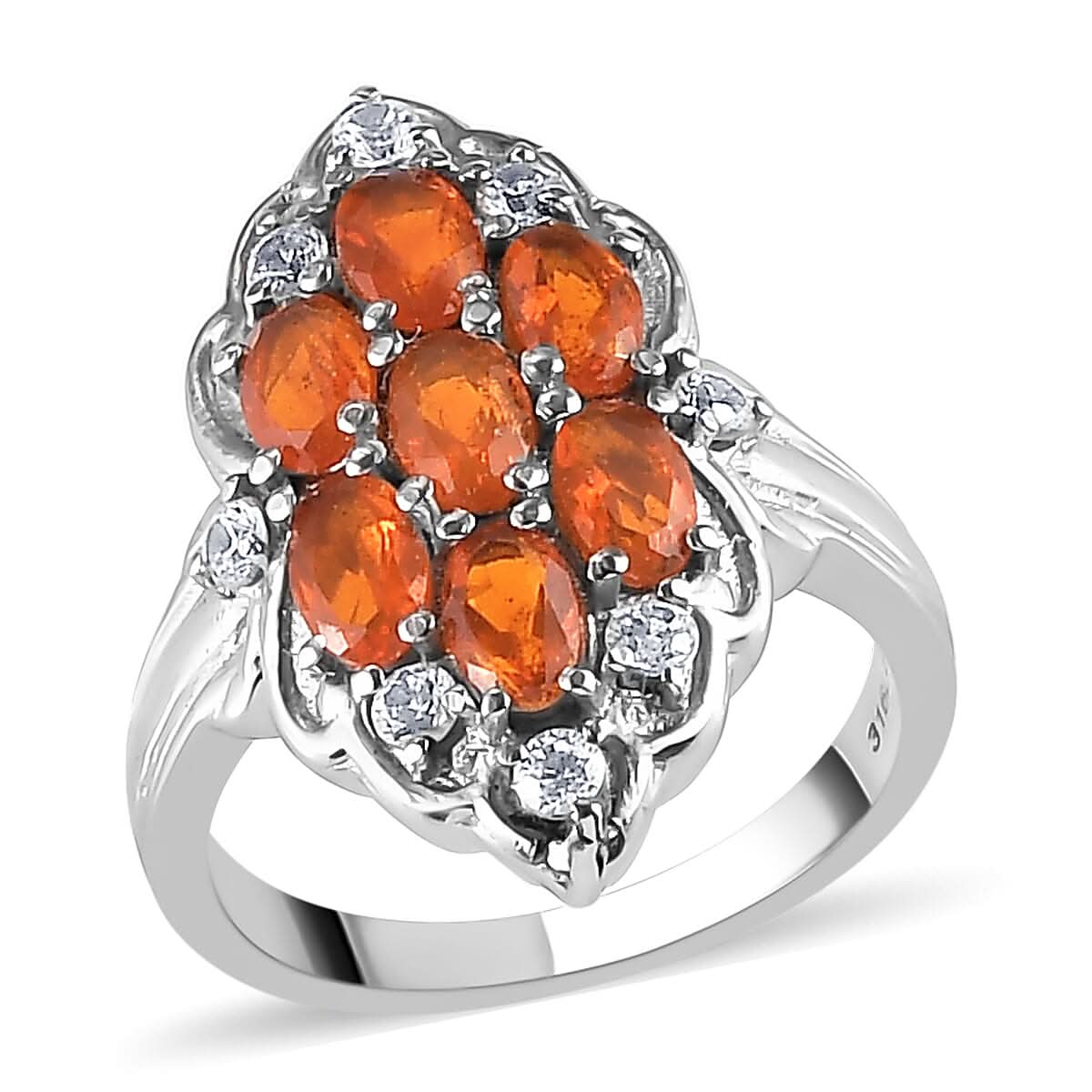 Jalisco Fire Opal and Natural White Zircon Cluster Ring in Stainless Steel (Size 6.0) 1.40 ctw