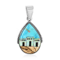 SANTA FE Style Kingman Turquoise and Multi Gemstone Pueblo Homes Pendant in Sterling Silver 4.65 ctw - Sticky add to cart bar