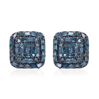 Multi Gemstone Stud Earrings in Rhodium and Platinum Over Sterling Silver 0.50 ctw