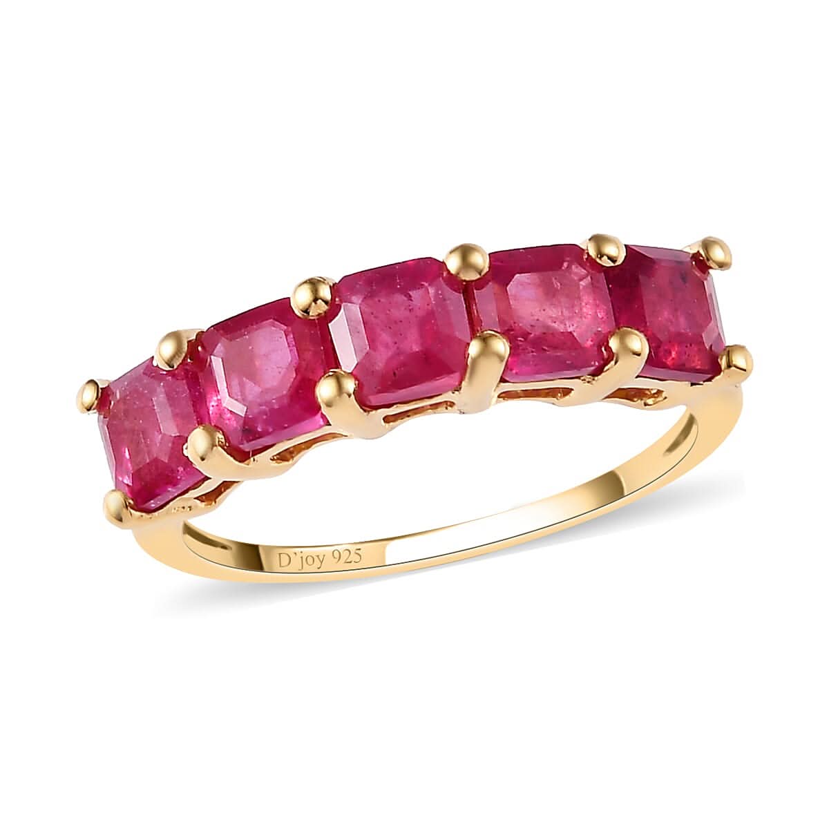 Asscher Cut Niassa Ruby 5 Stone Ring in Vermeil YG Over Sterling Silver (Size 5.0) 2.75 ctw