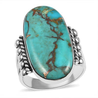 SANTA FE Style Mojave Turquoise Statement Ring in Sterling Silver (Size 10.0) 7.40 Grams 3.50 ctw
