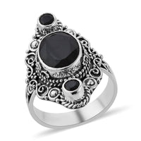 BALI LEGACY Australian Black Tourmaline and Natural Thai Black Spinel Ring in Sterling Silver 9 Grams 5.65 ctw