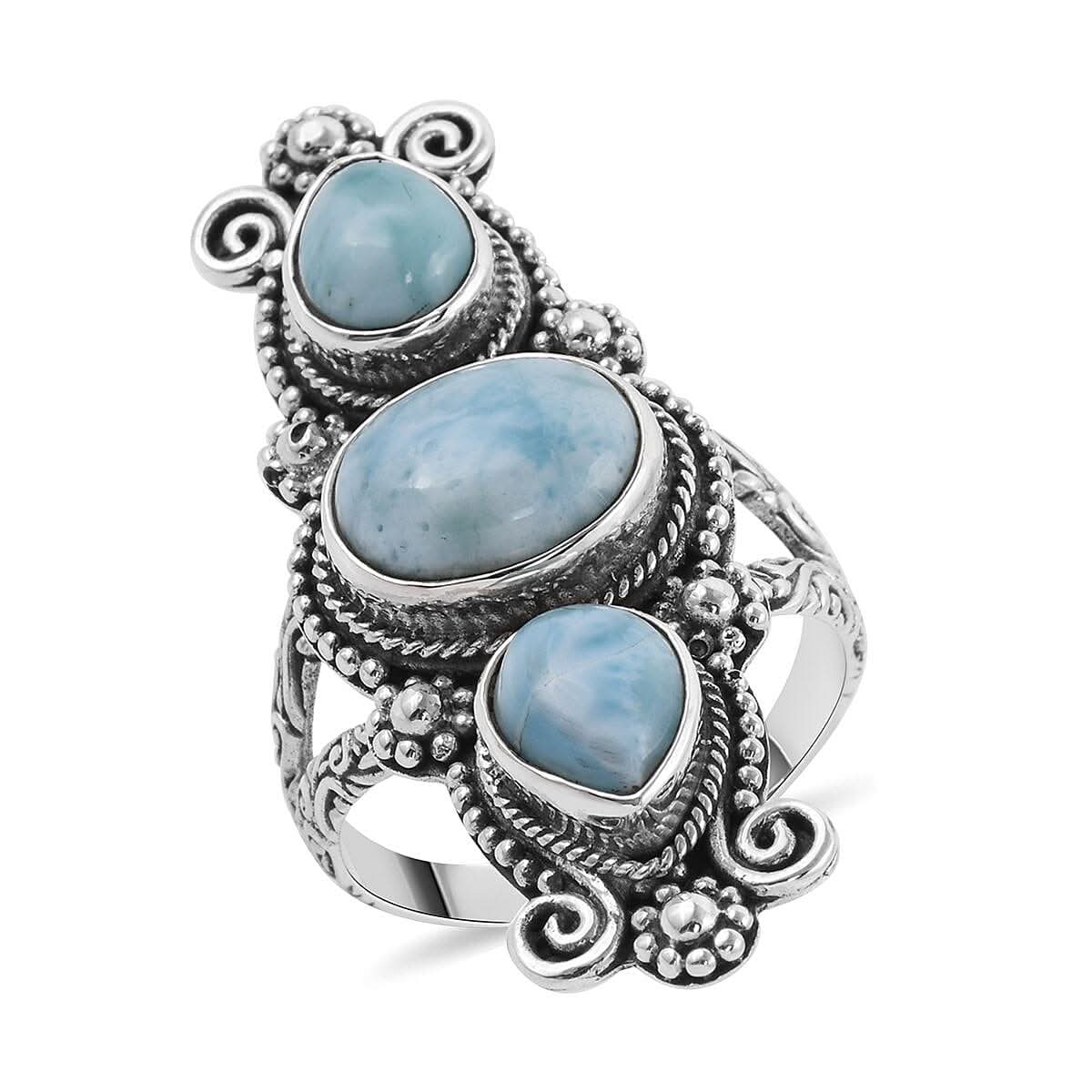 BALI LEGACY Larimar 3 Stone Ring in Sterling Silver (Size 10.0) 12 Grams 7.75 ctw