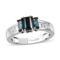 Premium Monte Belo Indicolite and White Topaz Ring in Platinum Over Sterling Silver (Size 7.0) 1.25 ctw