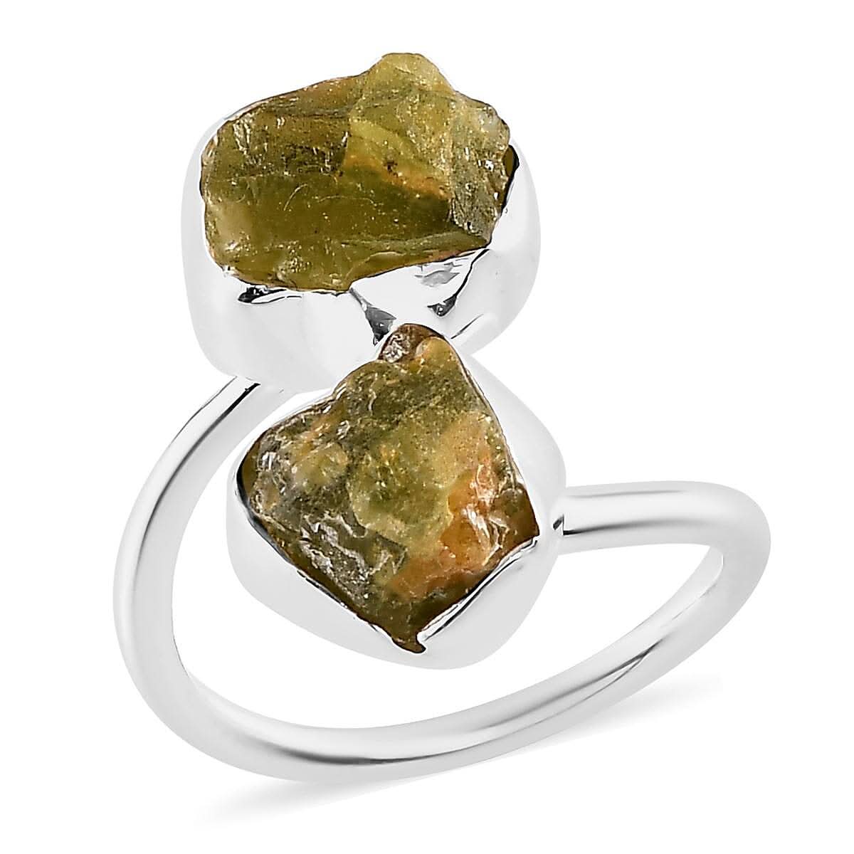 Artisan Crafted Rough Cut Arizona Peridot Bypass Ring in Sterling Silver (Size 11.0) 8.75 ctw