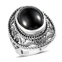 Natural Thai Black Spinel Solitaire Ring in Sterling Silver 8.25 Grams 13.30 ctw