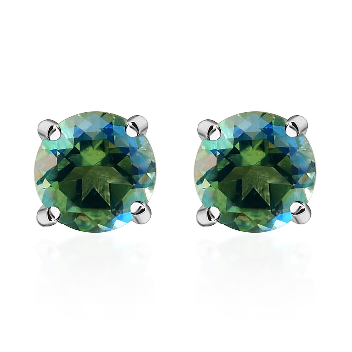 Peacock Quartz Solitaire Stud Earrings in Sterling Silver 1.25 ctw