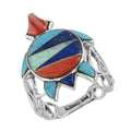 SANTA FE Style Multi Gemstone Turtle Loop Fashion Ring in Sterling Silver 0.90 ctw - Sticky add to cart bar