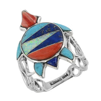 SANTA FE Style Multi Gemstone Turtle Loop Fashion Ring in Sterling Silver 0.90 ctw