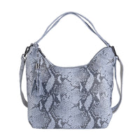 Snake Print Genuine Leather Hobo Bag with Detachable Handle Drop
