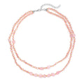 Galilea Rose Quartz, Pink and Champagne Glass Beaded Two Row Necklace (18-20 Inches) in Stainless Steel 50.00 ctw - Sticky add to cart bar
