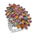 Multi-Tourmaline Floral Spray Ring in Platinum Over Sterling Silver 7.20 Grams 7.65 ctw - Sticky add to cart bar