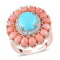 Premium AMERICAN Natural Sleeping Beauty Turquoise, Oregon Peach Opal and Zircon Cocktail Ring in Vermeil RG Over Sterling Silver 4.25 ctw - Sticky add to cart bar