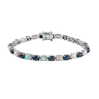 Thai Blue Star Sapphire and Ethiopian Welo Opal Tennis Bracelet in Platinum Over Sterling Silver (7.25 In) 10.75 Grams 14.75 ctw