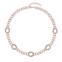 Austrian Crystal Curb Chain Station Necklace 20-22 Inches in Silvertone