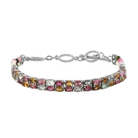 Multi-Tourmaline Fancy Bracelet in Platinum Over Sterling Silver (6.50 In) 15.50 ctw