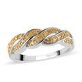 Natural Yellow Diamond I3 Criss Cross Ring in Rhodium and Platinum Over Sterling Silver (Size 10.0) 0.15 ctw - Sticky add to cart bar