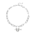 Austrian Crystal Paper Clip Chain Heart Necklace 20-22 Inches in Silvertone - Sticky add to cart bar