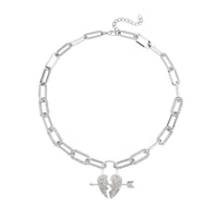 Austrian Crystal Paper Clip Chain Heart Necklace 20-22 Inches in Silvertone