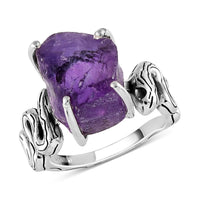 Artisan Crafted Rough Cut Amethyst Snake Ring in Sterling Silver 7.15 ctw