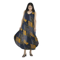 TAMSY Navy Print Circle Pattern Maxi Umbrella Dress (51.84"x56.69")