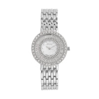 Strada Austrian Crystal Japanese Movement Simulated MOP Dial Bracelet Watch in Goldtone (36mm) (5.50-8.0Inches)