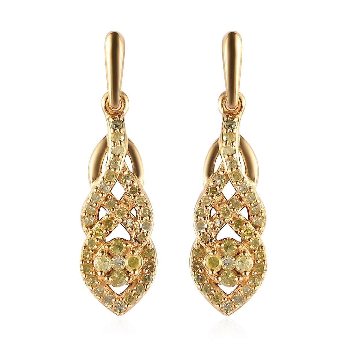 Natural Yellow Diamond I3 Dangle Earrings in Vermeil Yellow Gold Over Sterling Silver 0.50 ctw