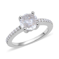 Double Rose Cut Moissanite Ring in Rhodium Over Sterling Silver 2.00 ctw
