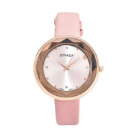 Strada Japanese Movement White Austrian Crystal with Black Dial Watch in Black Faux Leather Strap (36.32mm) (6.25-7.75 Inches)