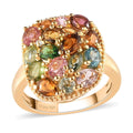 Multi-Tourmaline and Natural White Zircon Cluster Ring in Vermeil Yellow Gold Over Sterling Silver (Size 10.0) 2.00 ctw - Sticky add to cart bar
