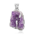 Artisan Crafted Rough Cut Amethyst Solitaire Pendant in Sterling Silver 51.75 ctw - Sticky add to cart bar