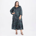 Tamsy Teal Flower Print Kaftan with Sleeves - One Size Missy - Sticky add to cart bar