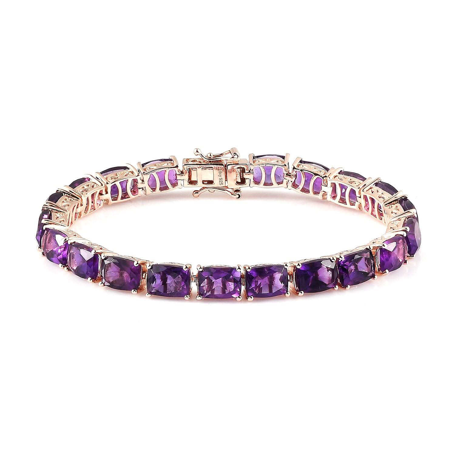 AAA Amethyst and Natural Champagne Diamond Tennis Bracelet in Vermeil Rose Gold Over Sterling Silver (6.50 In) 12.55 Grams 24.85 ctw (1)