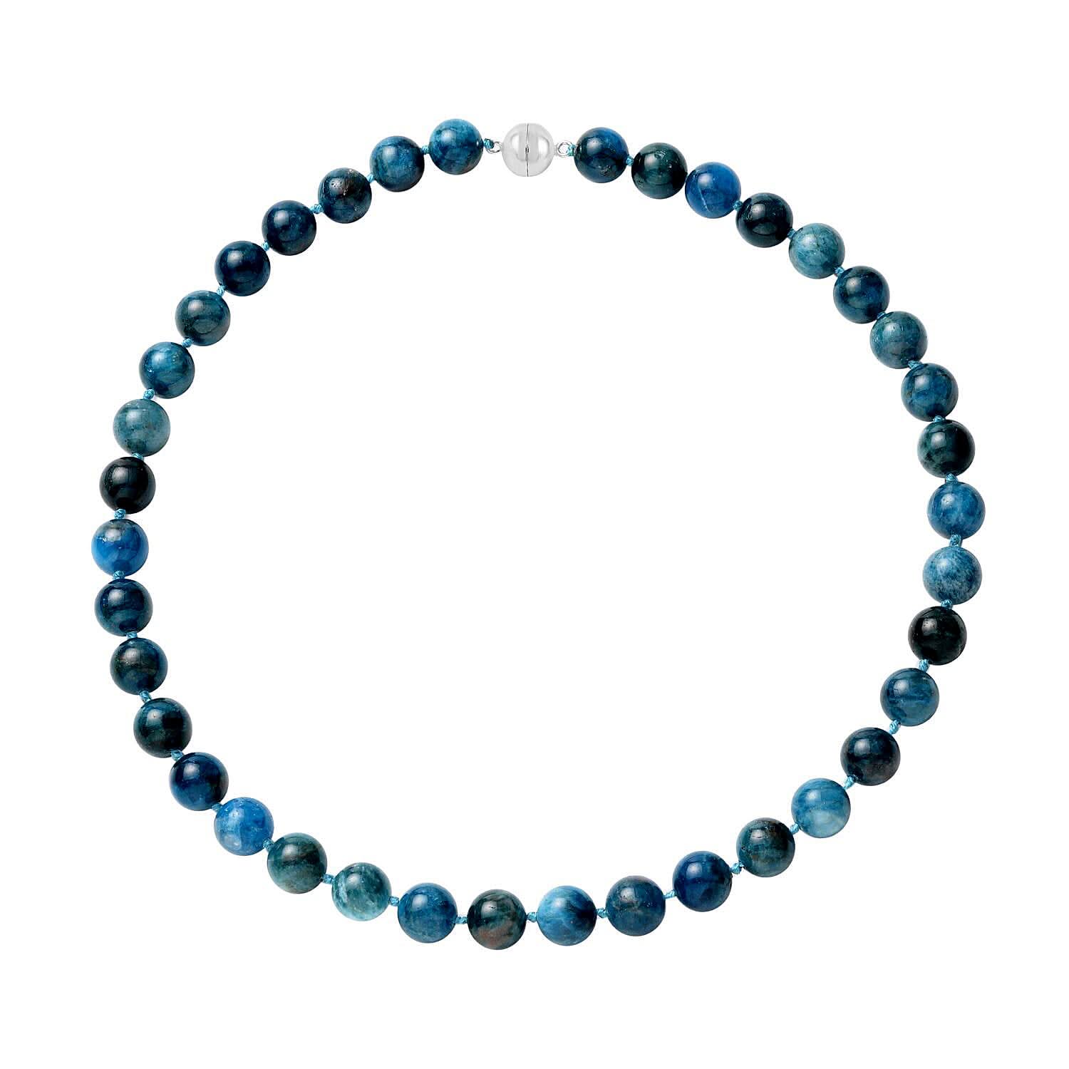 Madagascar Paraiba Apatite 9-11mm Beaded Necklace 18 Inches in Rhodium Over Sterling Silver 368.50 ctw