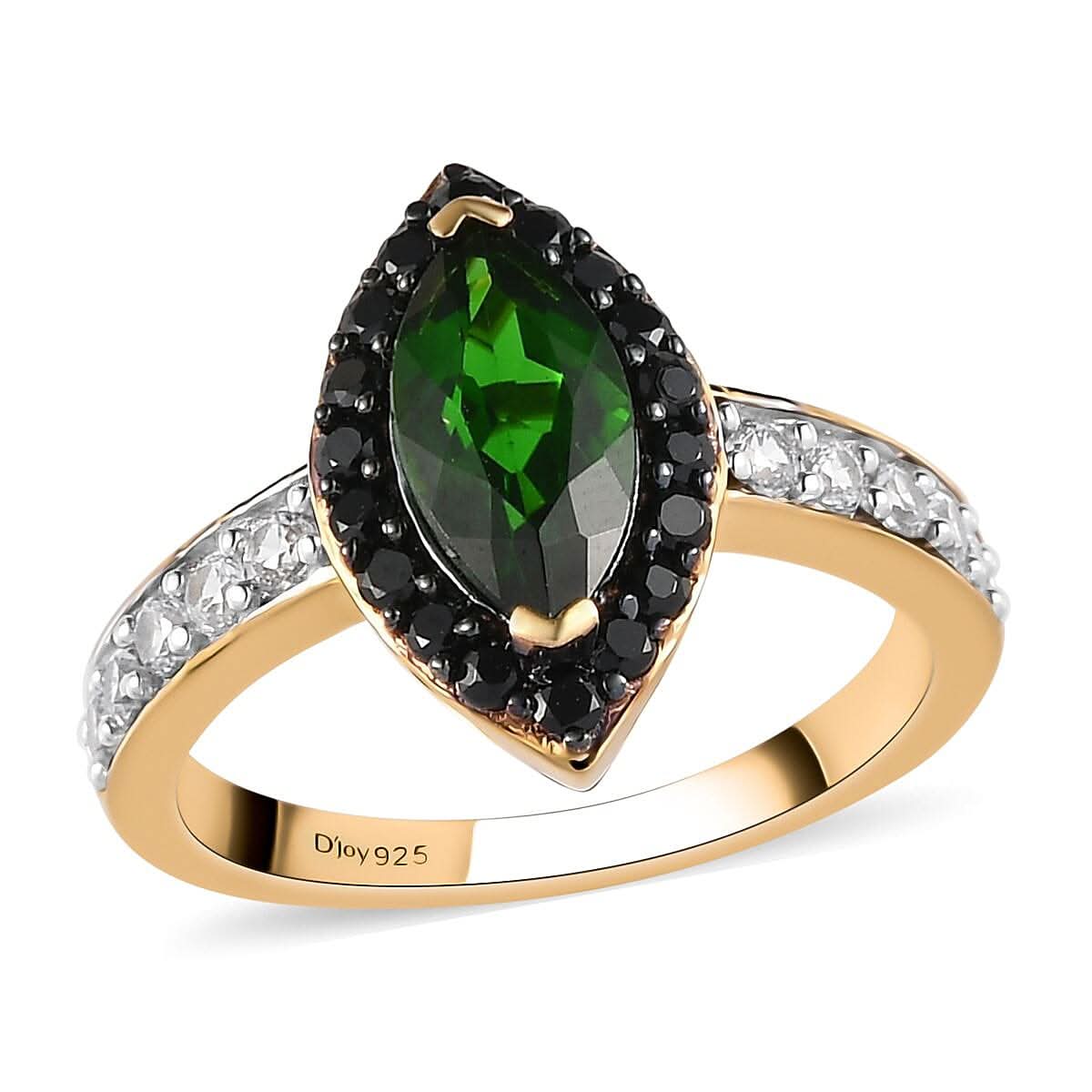 Natural Chrome Diopside and Multi Gemstone Ring in Rhodium & Vermeil Yellow Gold Over Sterling Silver 1.75 ctw
