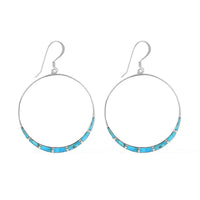 SANTA FE Style Kingman Turquoise Hanging Hoop Earrings in Sterling Silver 8.00 ctw