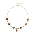 South African Yellow Tiger's Eye and Brown Austrian Crystal Necklace 20 Inches in Goldtone 49.00 ctw - Sticky add to cart bar