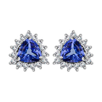 Peacock Tanzanite White Zircon Stud Earrings in Platinum Over Sterling Silver, Sunburst Earrings, Solitaire Studs 1.25 ctw